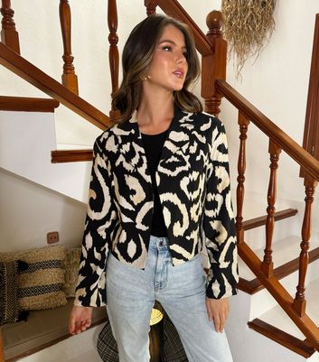 AX Paris Black Animal Print Crop Blazer