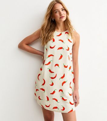 Red Chilli Print Shift Mini Dress