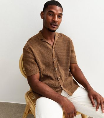 Only & Sons Light Brown Crochet Knit Short Sleeve Shirt