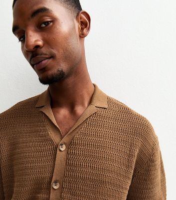 Only & Sons Light Brown Crochet Knit Short Sleeve Shirt