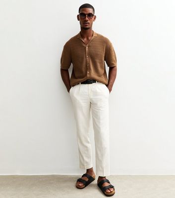 Only & Sons Light Brown Crochet Knit Short Sleeve Shirt