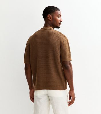 Only & Sons Light Brown Crochet Knit Short Sleeve Shirt