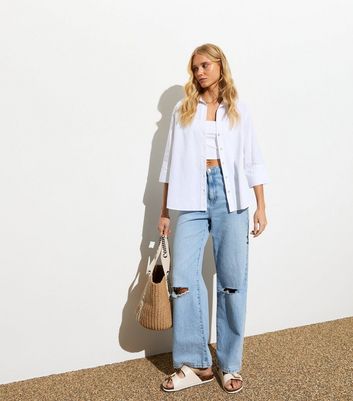 White Linen-Look 3/4 Sleeve Shirt