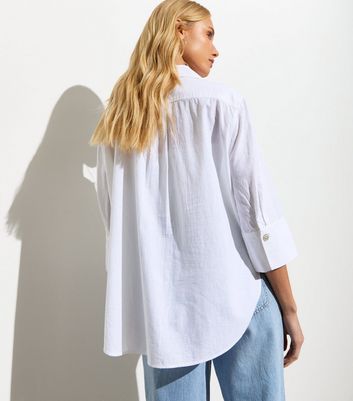 White Linen-Look 3/4 Sleeve Shirt