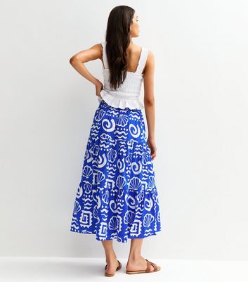 Blue Shell Print Tiered Midi Skirt 4 Blue Shell Print Tiered Midi Skirt