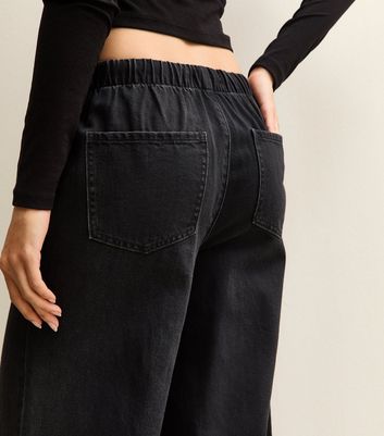 Black Denim Wide Leg Drawstring Waist Jeans 5 Black Denim Wide Leg Drawstring Waist Jeans