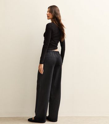 Black Denim Wide Leg Drawstring Waist Jeans 6 Black Denim Wide Leg Drawstring Waist Jeans