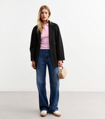 Pink Ribbed Jersey Fitted Polo Top