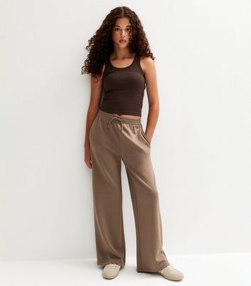 Girls Light Brown Soft Touch Wide Leg Joggers
