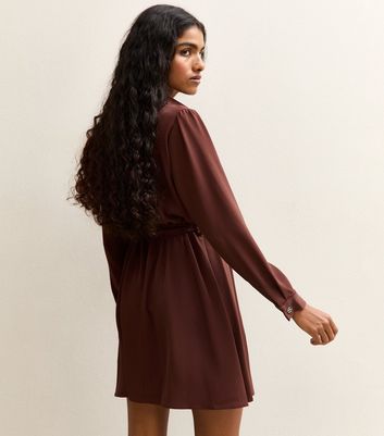 Petite Brown Shirt Mini Dress 4 Petite Brown Shirt Mini Dress
