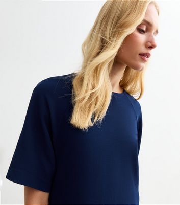 Blue Woven Crew Neck T-Shirt