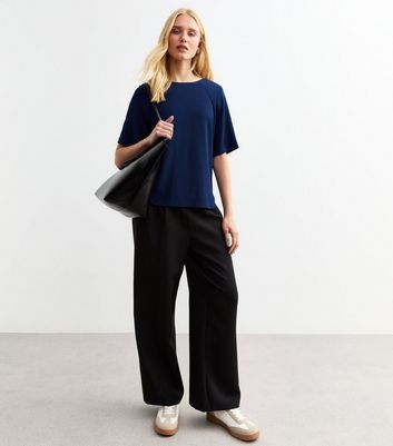 Blue Woven Crew Neck T-Shirt