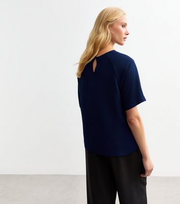 Blue Woven Crew Neck T-Shirt