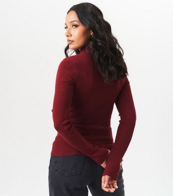 Gini London Burgundy Cut Out Long Sleeve Jumper