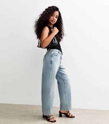Girls Blue Barrel Leg Jeans