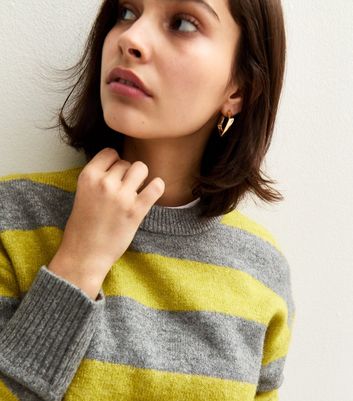 Green Striped Crew Neck Long Sleeve Jumper