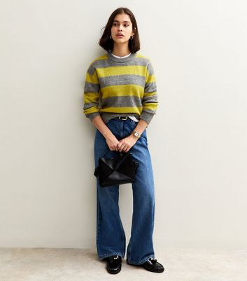 Green Striped Crew Neck Long Sleeve Jumper