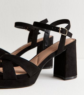 Black Faux Suede Cross Strap Heel Sandals 4 Black Faux Suede Cross Strap Heel Sandals