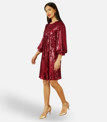Yumi Burgundy Sequin Tunic Dress