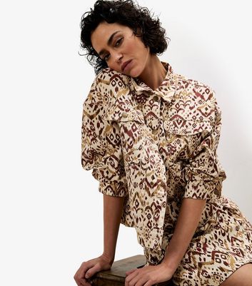 Apricot Brown Printed Denim Jacket