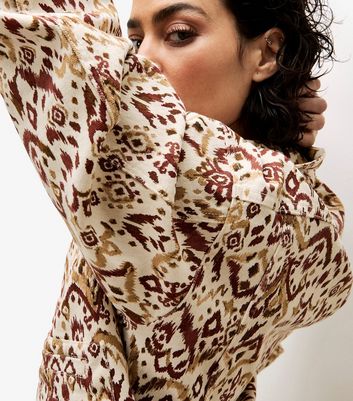 Apricot Brown Printed Denim Jacket 4 Apricot Brown Printed Denim Jacket