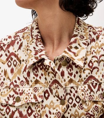 Apricot Brown Printed Denim Jacket 5 Apricot Brown Printed Denim Jacket