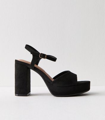 Black Faux Suede Block Heel Platform Sandals 3 Black Faux Suede Block Heel Platform Sandals