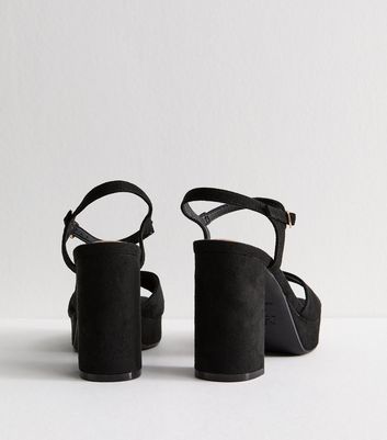 Black Faux Suede Block Heel Platform Sandals 4 Black Faux Suede Block Heel Platform Sandals