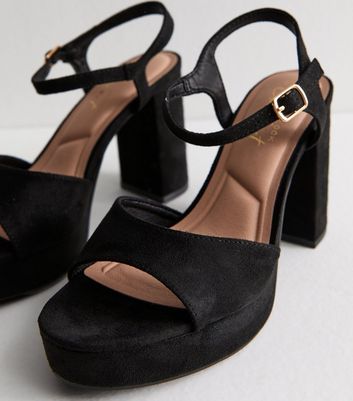 Black Faux Suede Block Heel Platform Sandals 5 Black Faux Suede Block Heel Platform Sandals