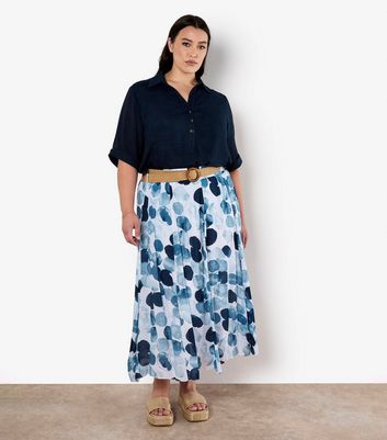 Apricot Curve Blue Printed Midi Skirt
