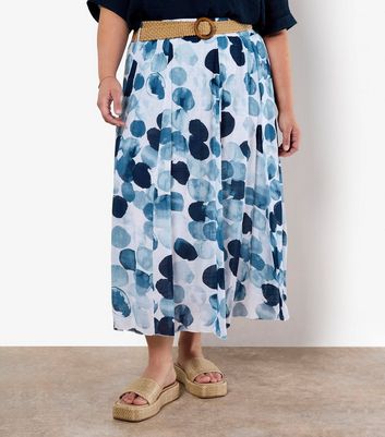 Apricot Curve Blue Printed Midi Skirt