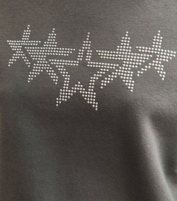 Girls Grey Diamante Star Studded Hoodie 5 Girls Grey Diamante Star Studded Hoodie