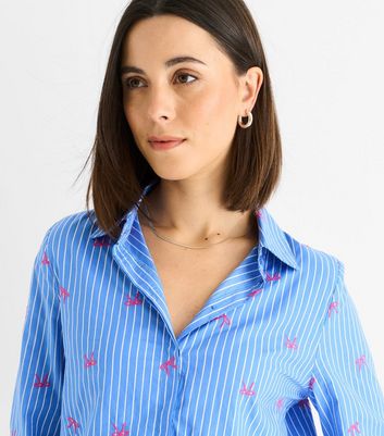 Gini London Blue Striped Bow Embroidered Shirt