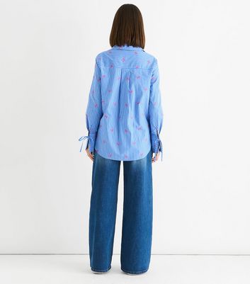 Gini London Blue Striped Bow Embroidered Shirt