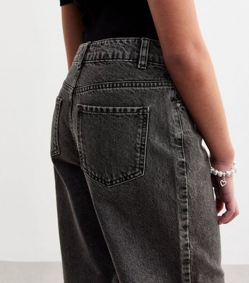 Girls Black Ripped Knee Wide Leg Jeans