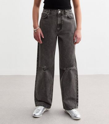 Girls Black Ripped Knee Wide Leg Jeans 3 Girls Black Ripped Knee Wide Leg Jeans