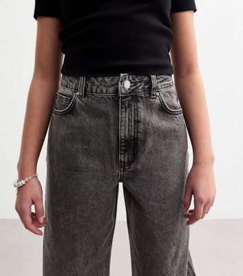 Girls Black Ripped Knee Wide Leg Jeans 4 Girls Black Ripped Knee Wide Leg Jeans