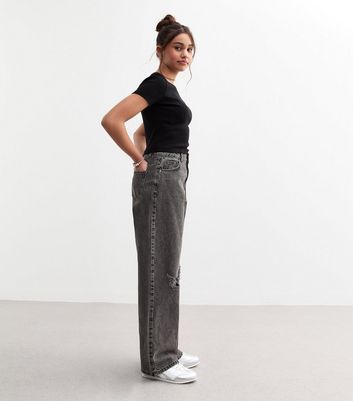 Girls Black Ripped Knee Wide Leg Jeans 5 Girls Black Ripped Knee Wide Leg Jeans