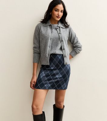 Blue Jersey Check Mini Skirt