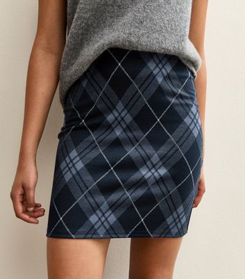Blue Jersey Check Mini Skirt