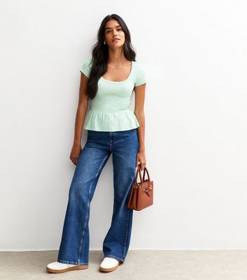 Mint Green Scoop Neck Peplum Hem Top