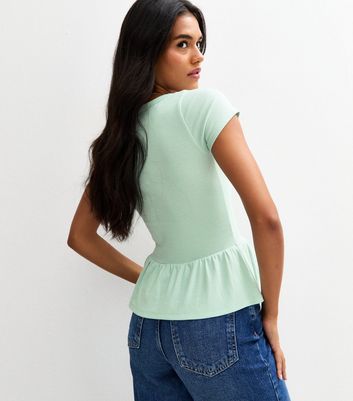 Mint Green Scoop Neck Peplum Hem Top