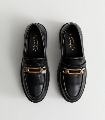 Black Faux Leather Chain Link Chunky Loafer