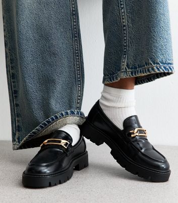 Black Faux Leather Chain Link Chunky Loafer