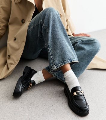 Black Faux Leather Chain Link Chunky Loafer 6 Black Faux Leather Chain Link Chunky Loafer