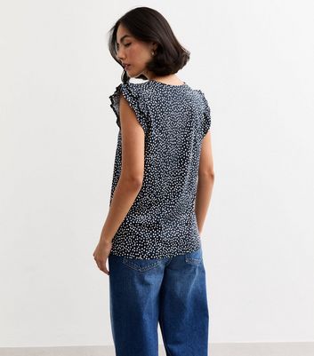 Blue Spot Print Frill Sleeve Top