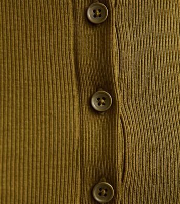 Mid Green Ribbed Button Through Long Sleeve Top