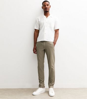 Jack & Jones Khaki Drawstring Waist Straight Leg Trousers