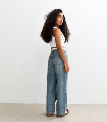 Girls Blue Double Waistband Wide Leg Jeans 4 Girls Blue Double Waistband Wide Leg Jeans