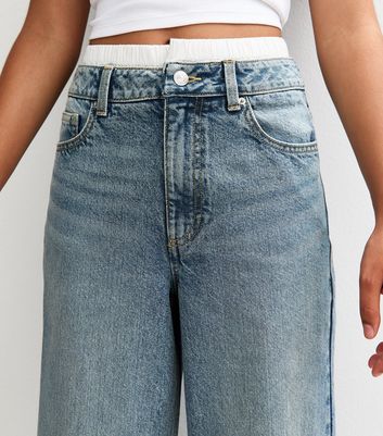 Girls Blue Double Waistband Wide Leg Jeans 6 Girls Blue Double Waistband Wide Leg Jeans